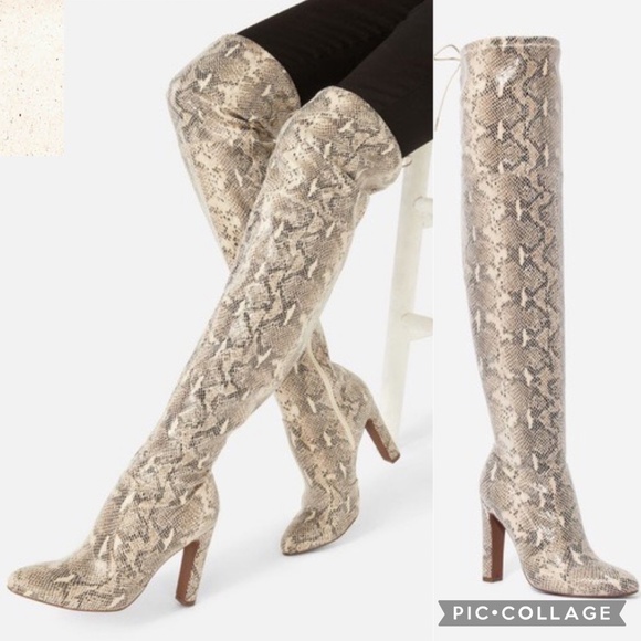 NWOB Justfab Jesyna Snakeskin Print Over-the-Knee Heeled Boots – Size 7 - Picture 1 of 15